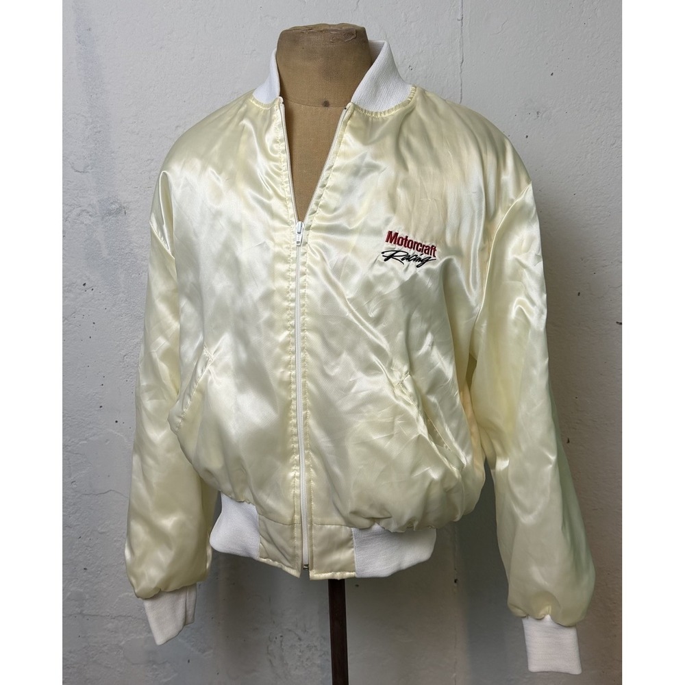 Nascar MotorCraft  Racing Satin Jacket White‎ XL Embroidered Holloway tag 1980's